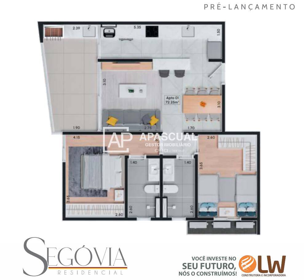 Apartamento à venda com 2 quartos, 72m² - Foto 3